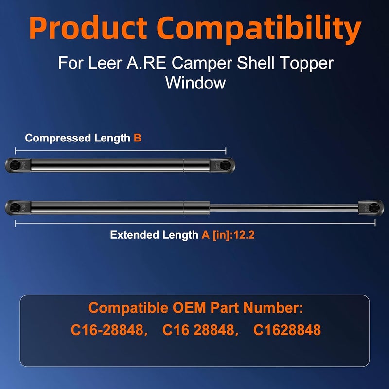 Euplokeer Qty (2) C16-28848 12in Gas Shock Strut Lift Support for Truck Pickup are Camper Shell Winodw Topper Door Cap Canopy, C16 28848 Shock Lift Support for Truck Tool Box Door Lid - Image 2